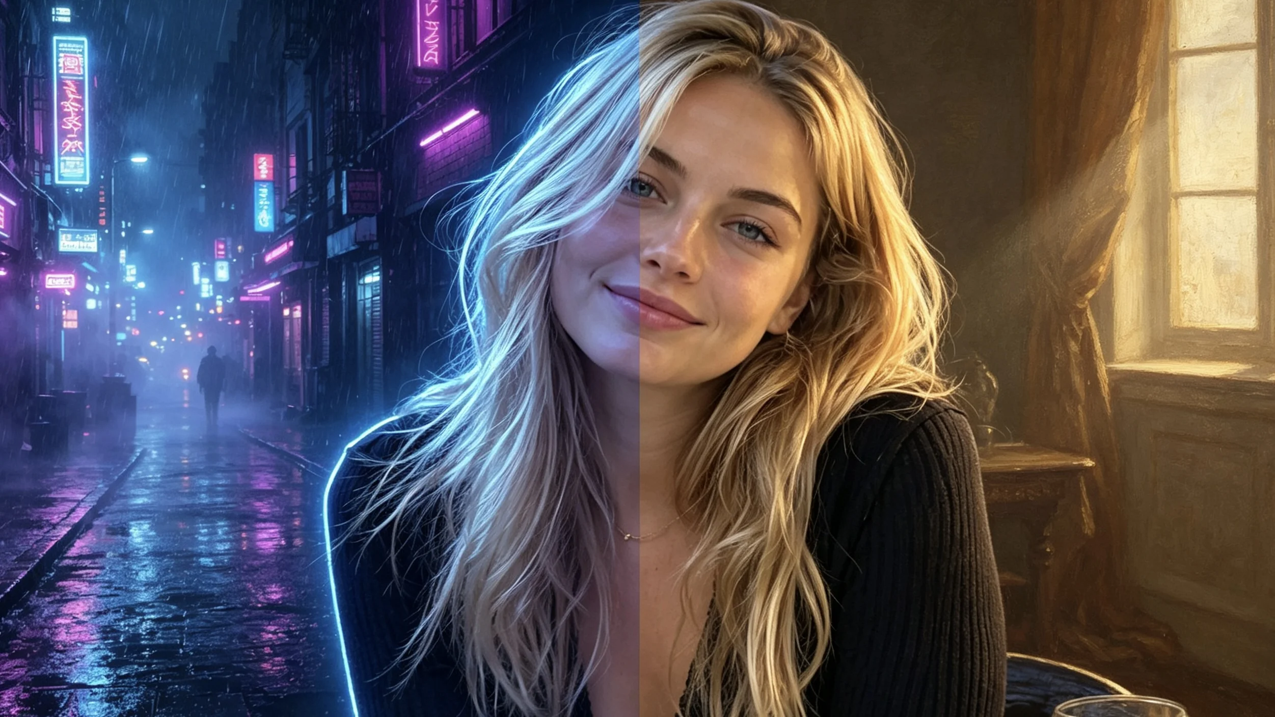Custom AI portrait prompt examples in Bobi: cyberpunk detective and Renaissance portrait prompts with generated results